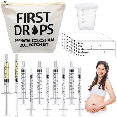 Geiserailie 100 Set Colostrum Collector Kit Include 100 1ml /3ml Sterile Sealed Breast Milk Collector No Needle Colostrum Syringes 100 Stickers 1 Measuring Cup Colostrum Collection 1 White Canvas Bag