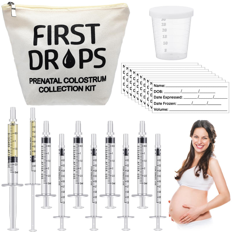 Geiserailie 100 Set Colostrum Collector Kit Include 100 1ml /3ml Sterile Sealed Breast Milk Collector No Needle Colostrum Syringes 100 Stickers 1 Measuring Cup Colostrum Collection 1 White Canvas Bag
