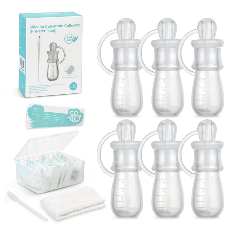 BumbleBee Colostrum Collector Syringes Reusable Breast Milk Collector Multi-Use Colostrum Container with Storage Case Cotton Wipe & Cleaning Brush BPA Free 5ml-6pcs