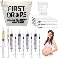 Geiserailie 100 Set Colostrum Collector Kit Include 100 1ml /3ml Sterile Sealed Breast Milk Collector No Needle Colostrum Syringes 100 Stickers 1 Measuring Cup Colostrum Collection 1 White Canvas Bag