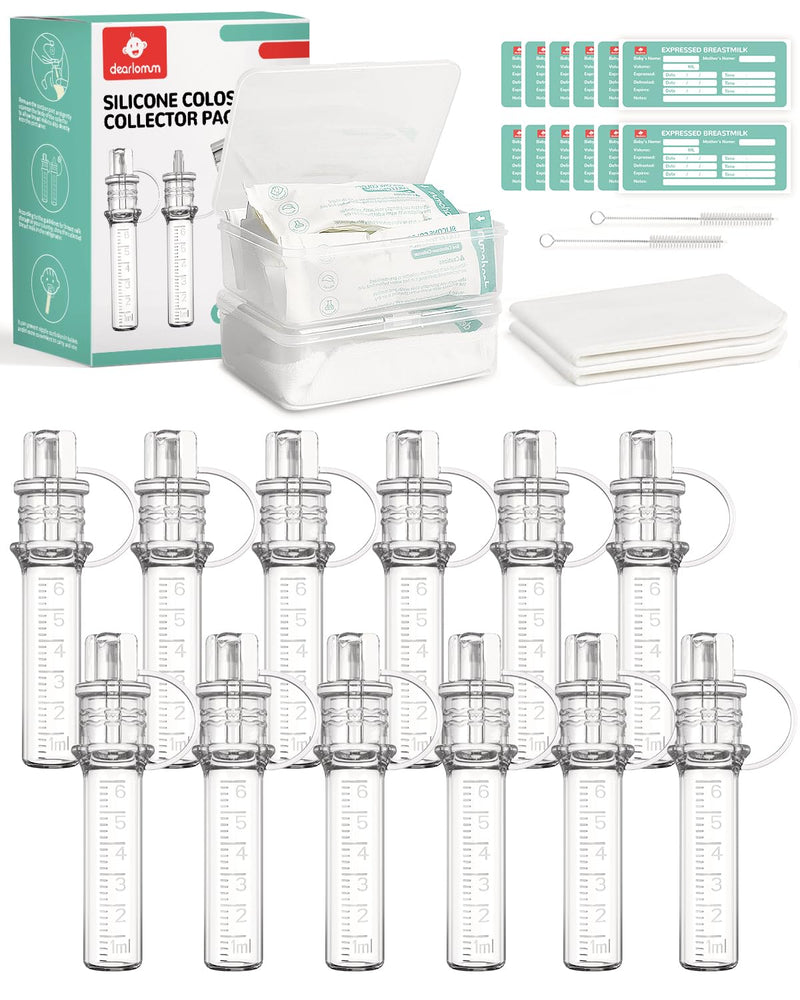 dearlomum Colostrum Collector Kit 6ml/12pcsReusable Breast Milk Collector with Storage Case and Cotton WipePortable Colostrum Container BPA Free
